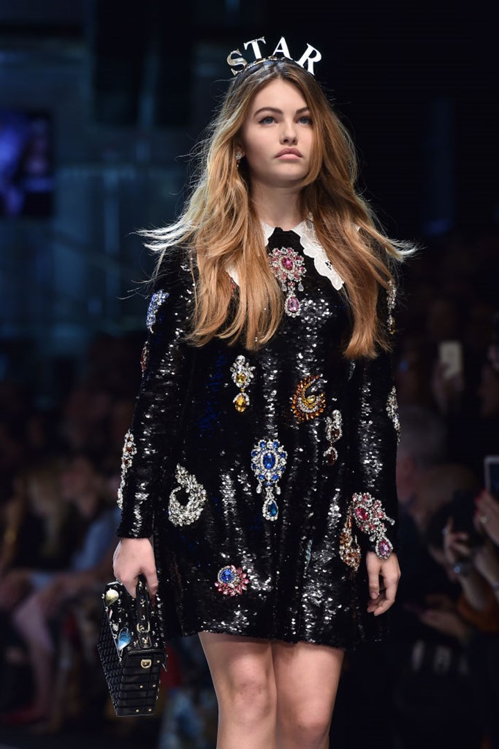 Thylane Blondeau walking the runway at Milan Fashion Week
