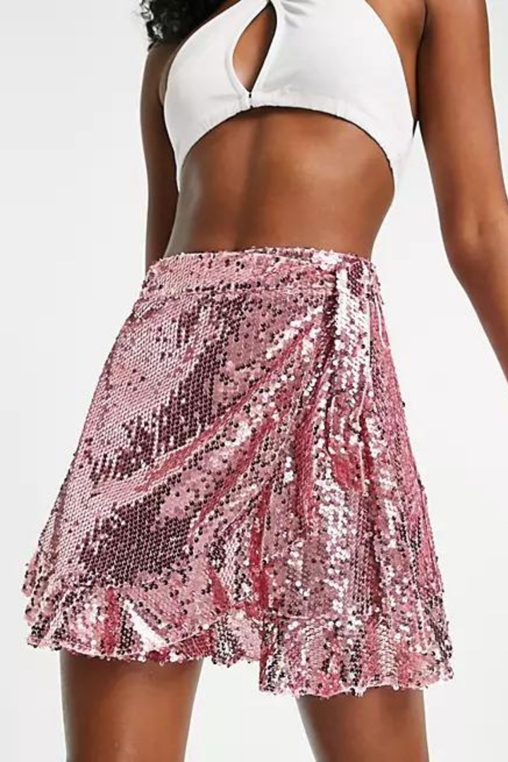 pink sequin flippy skirt