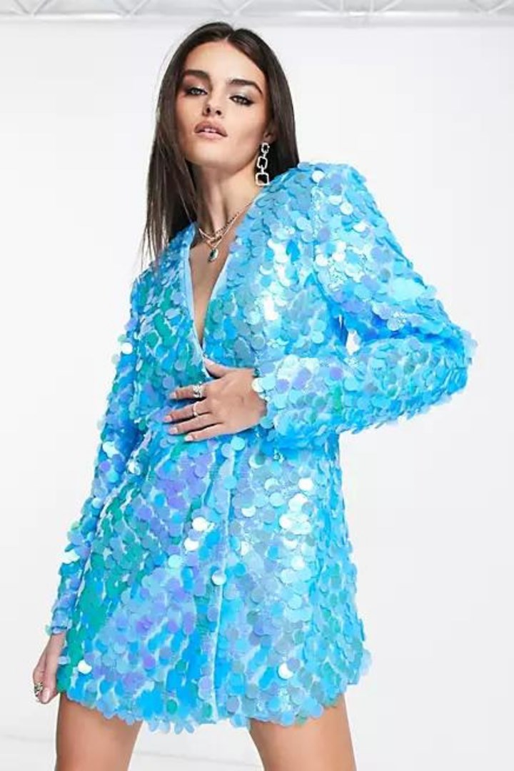 light blue sequin blazer dress