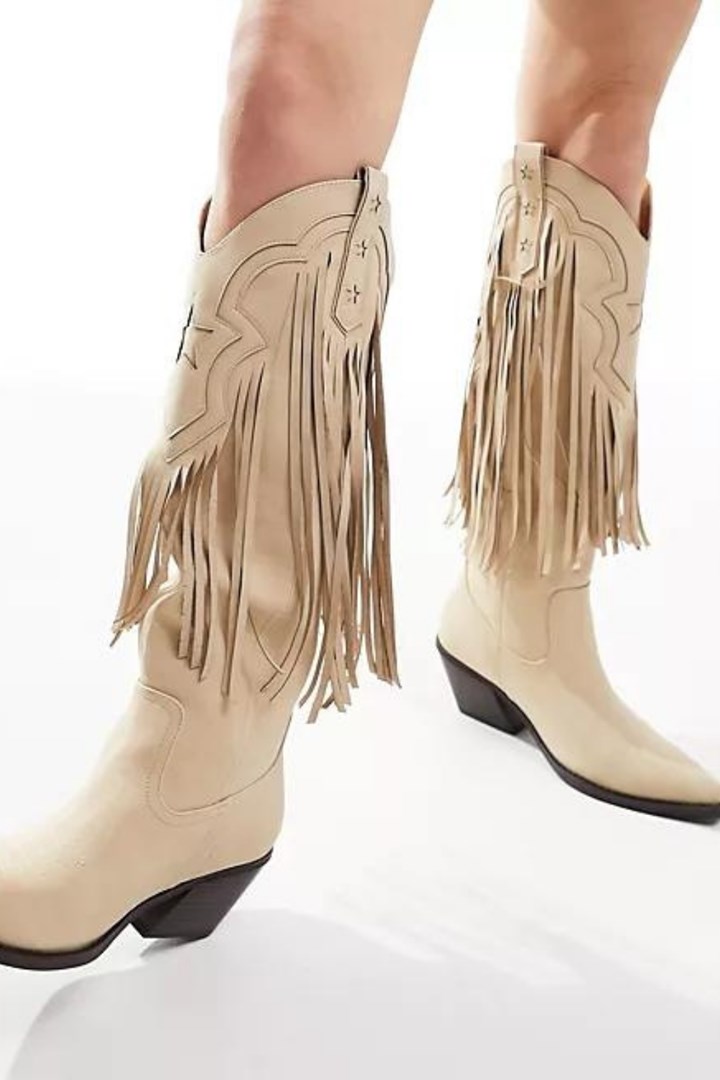 beige fringe cowboy boots