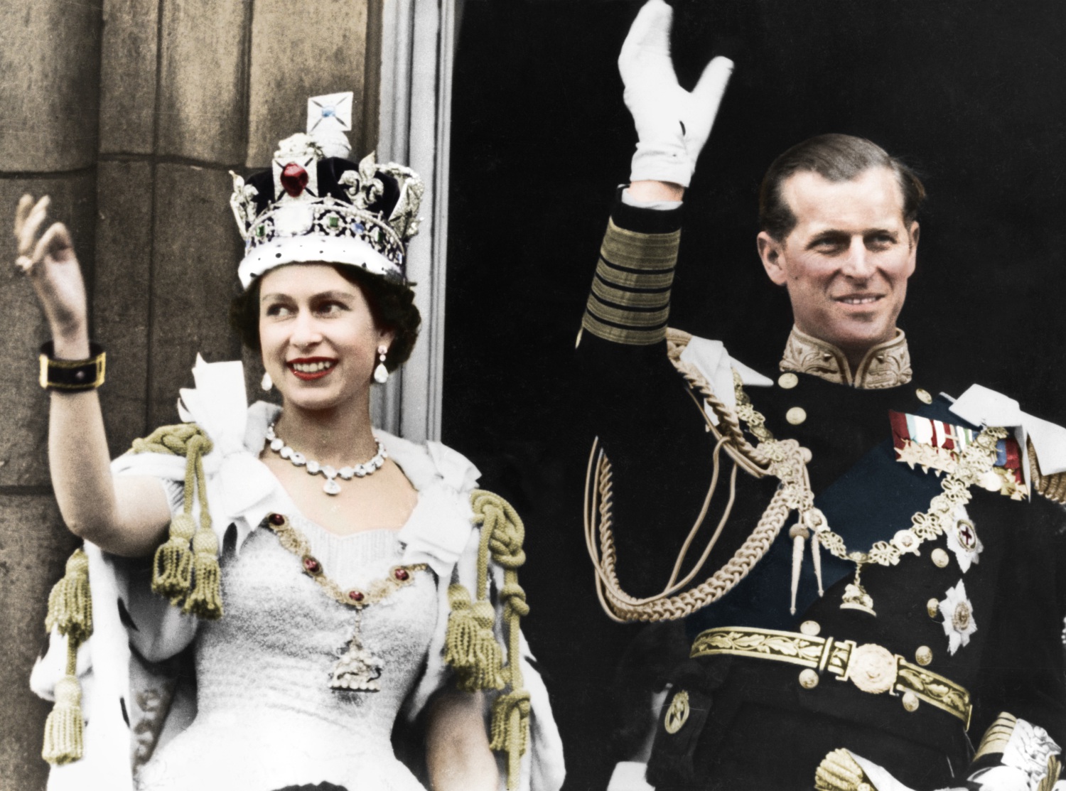 Queen Elizabeth II and the Duke of Edinburgh on the day of their coronation, 